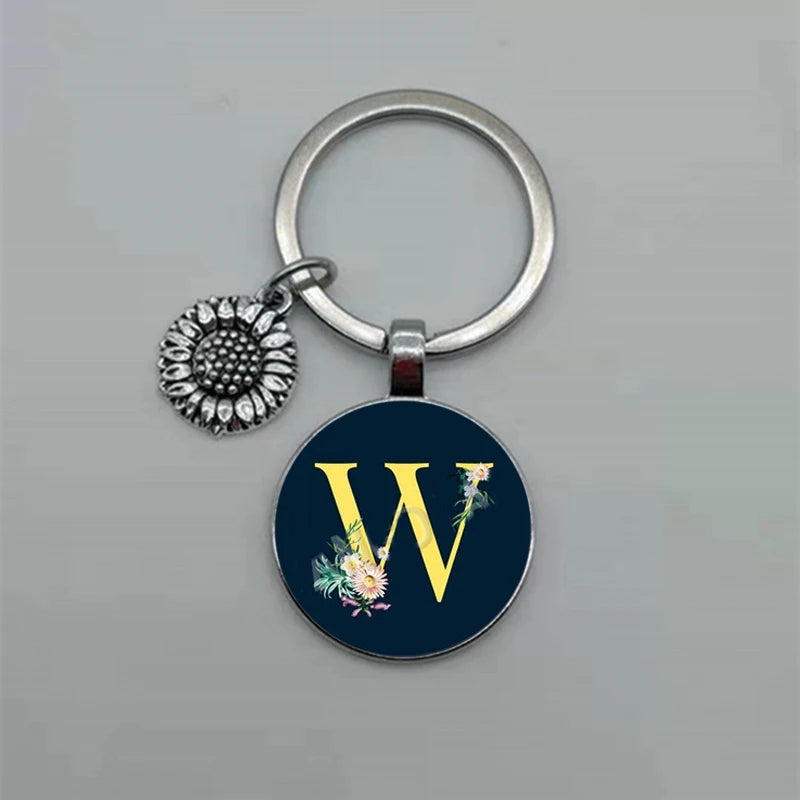 A-Z Sunflower Dome Glass Alphabet Pendant