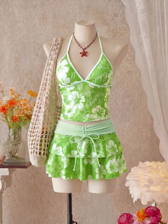 Women Floral 3 Piece Swimwear Tankini Set