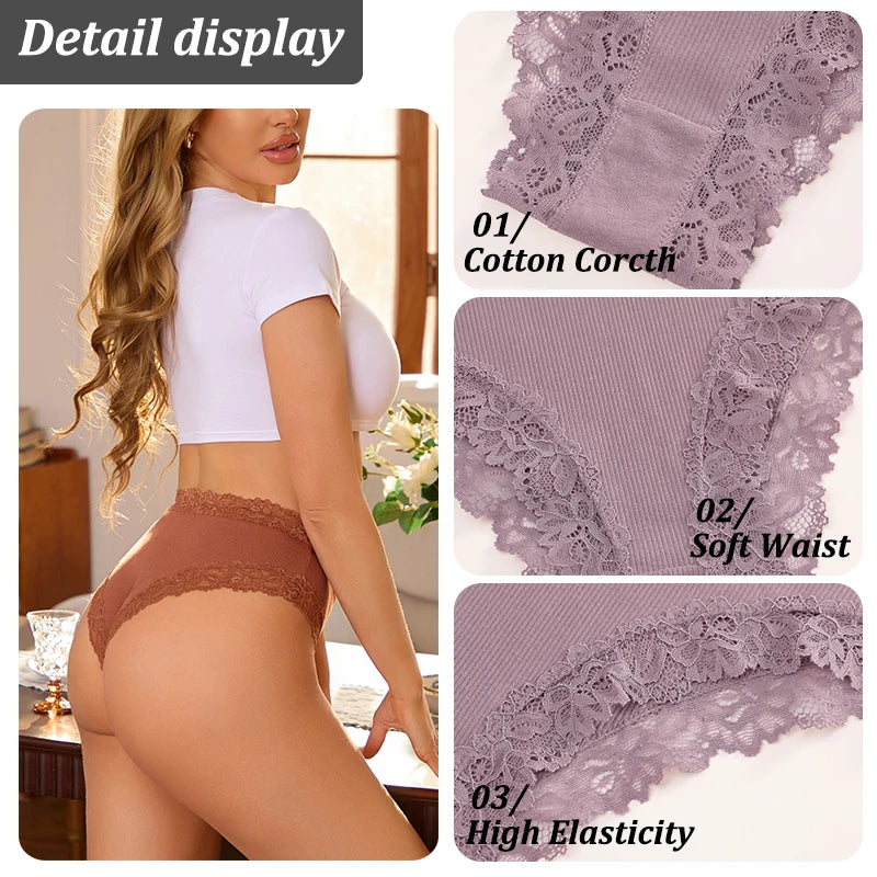 A Pack Of 5 Women Cotton Lace Panties.