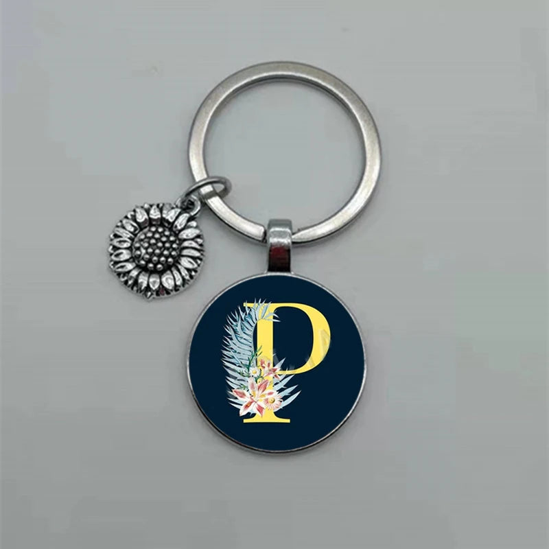 A-Z Sunflower Dome Glass Alphabet Pendant