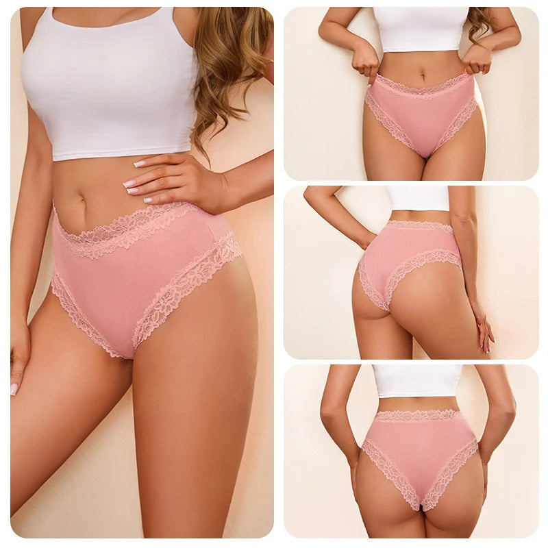 A Pack Of 5 Women Cotton Lace Panties.