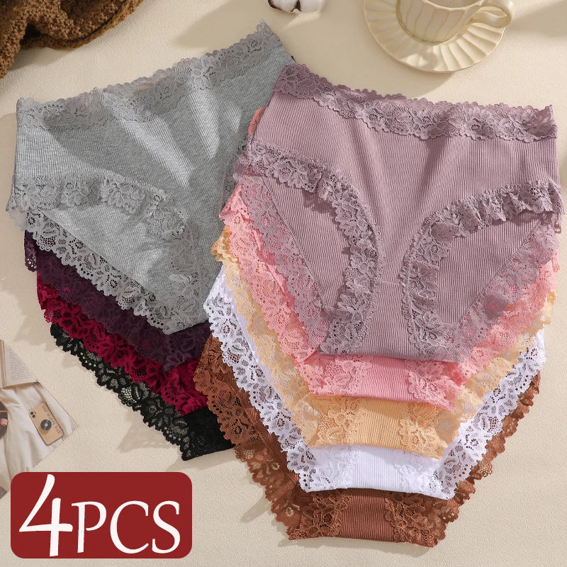 4Pcs Women's Seamless Cotton Underwear Plus Size High Waist Breathable Panties.