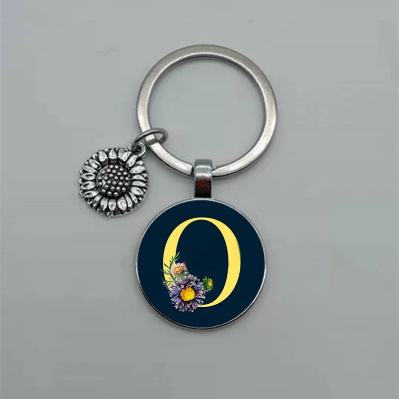 A-Z Sunflower Dome Glass Alphabet Pendant