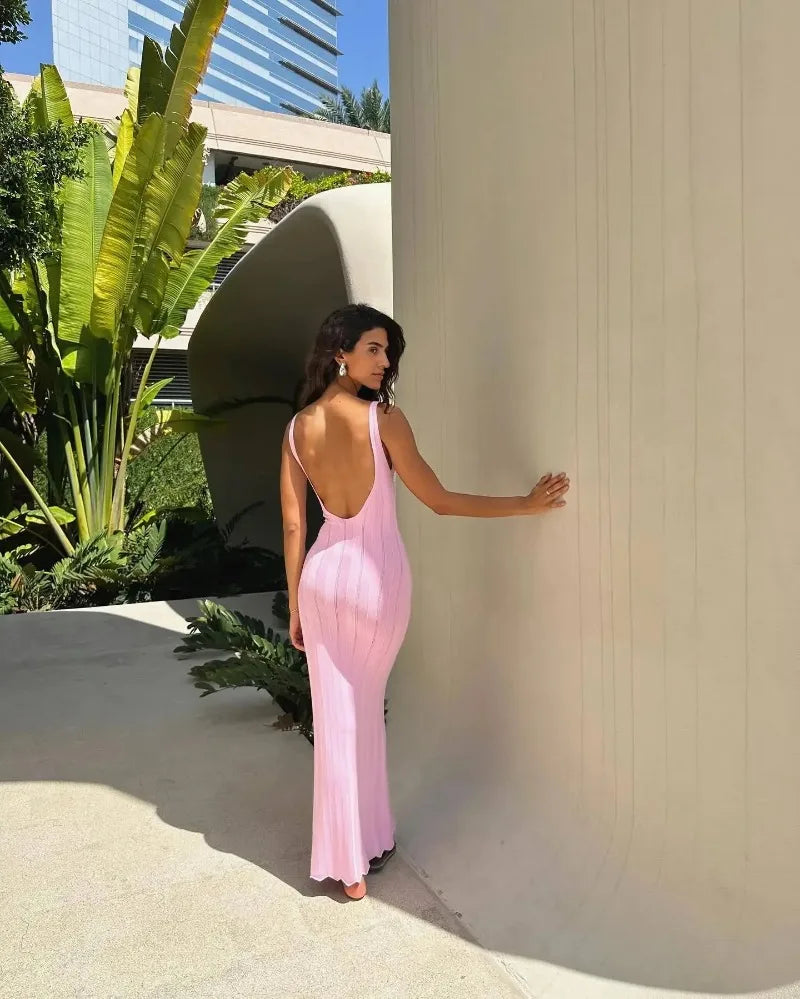 Trendix Knitted Elegant Long Backless Dress