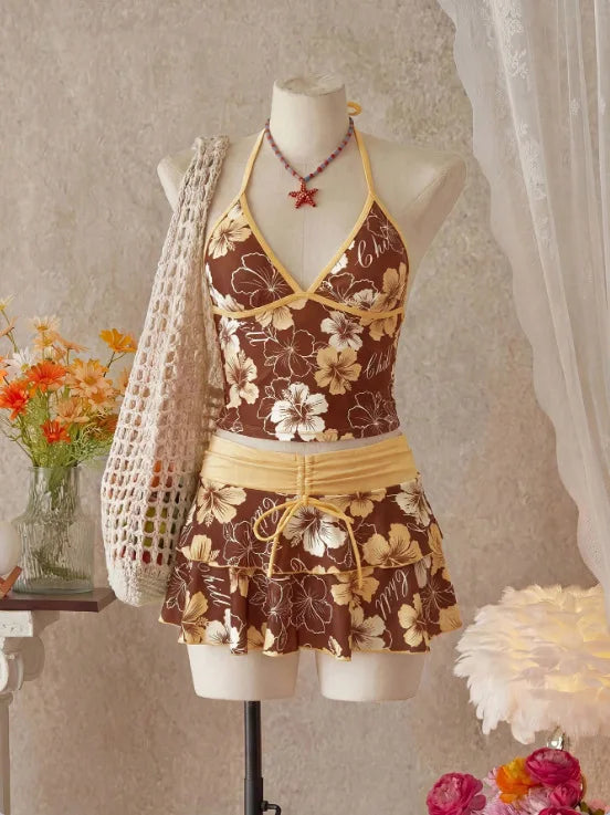 Women Floral 3 Piece Swimwear Tankini Set