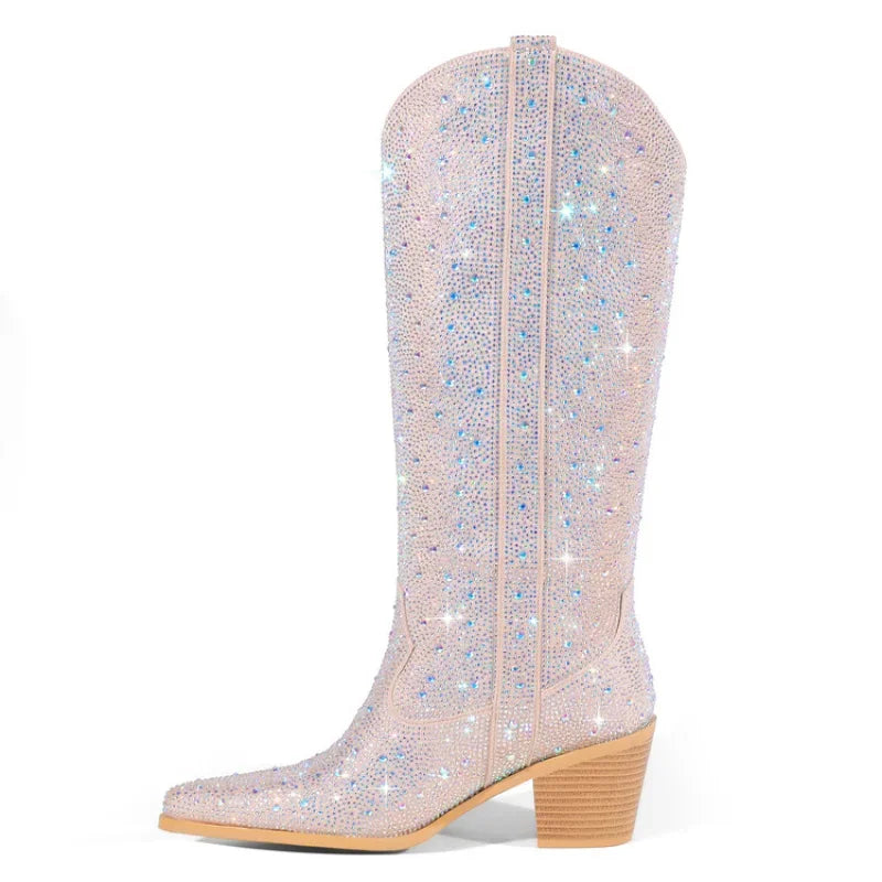 Rivet Knee Boots 44 Rhinestone Pointy Women Boots