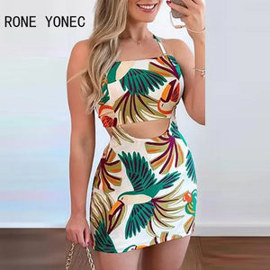 Women's Spaghetti Straps All Over Print Mini Dress