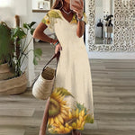 Load image into Gallery viewer, Sunflower Print Floral Graphic Dress
