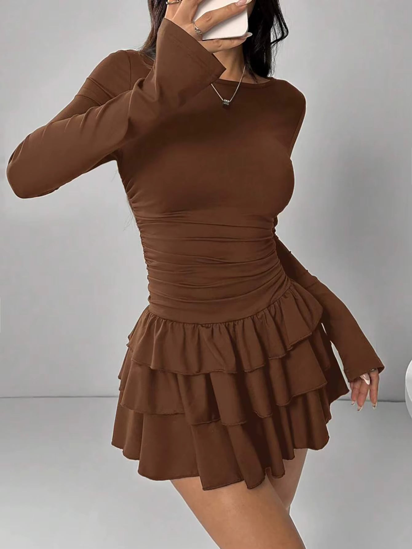 Women Elegant Flare Sleeve High Waist Bodycon Dress