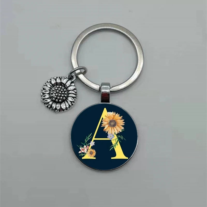 A-Z Sunflower Dome Glass Alphabet Pendant
