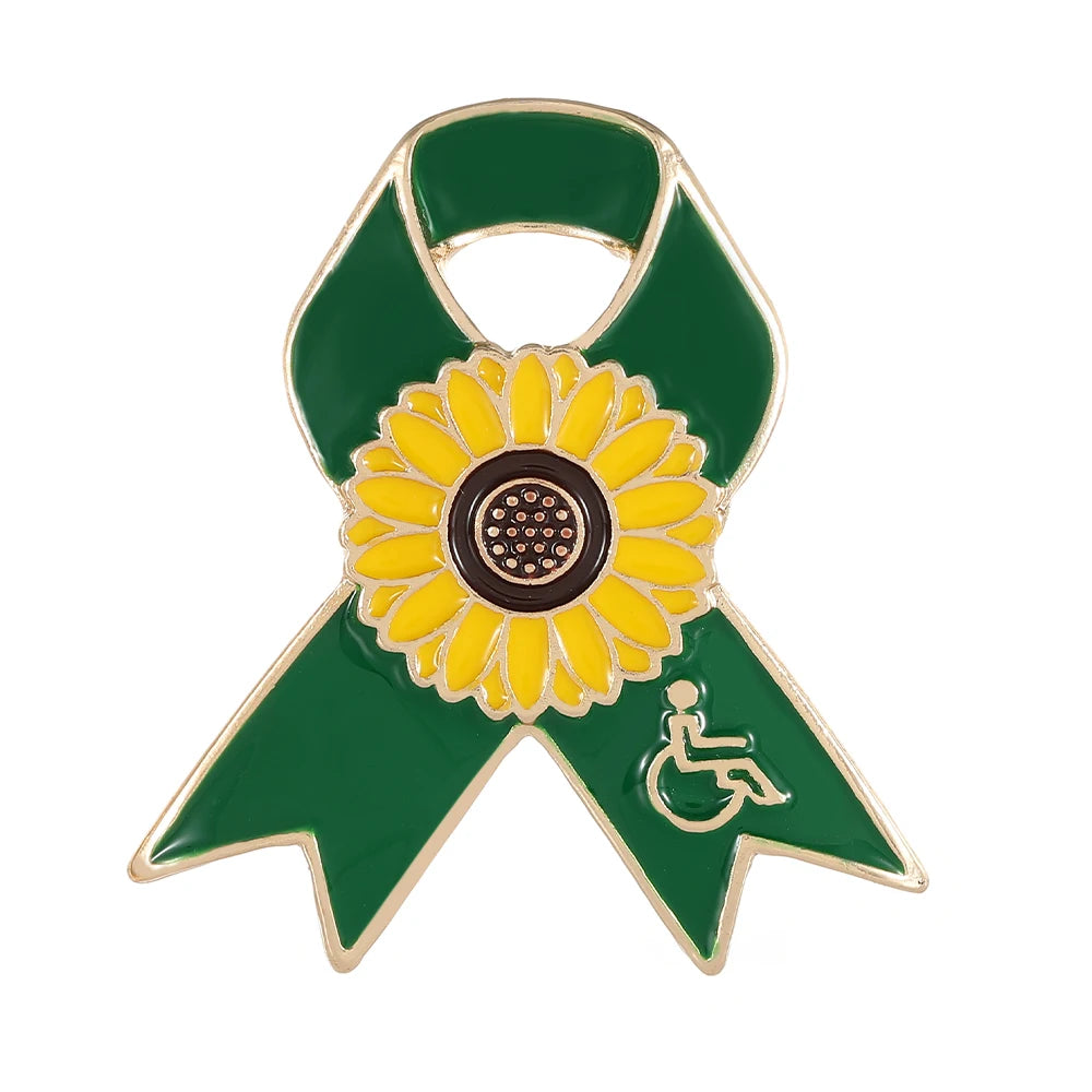 Sunflower Pattern Red Ribbon Enamel Brooches Disability in Visible Hope Pins