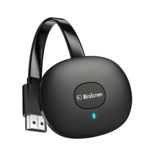 A black smart sharing screen receiver transmitter with a USB connector and the MISSCREEN brand logo on the front.