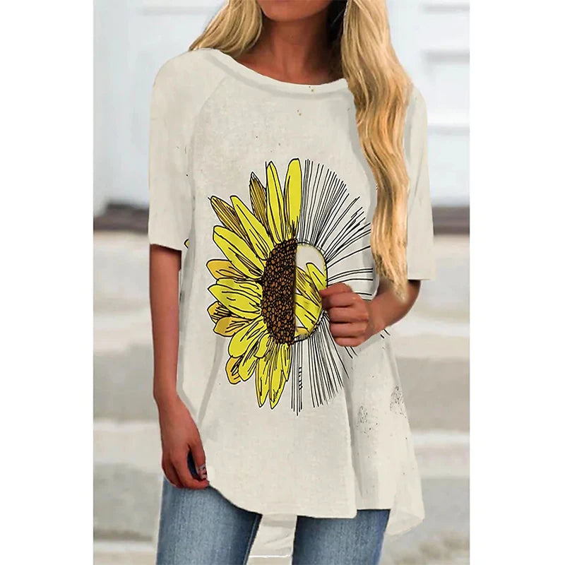 Summer Sunflower Floral 3D Print Long T-Shirt