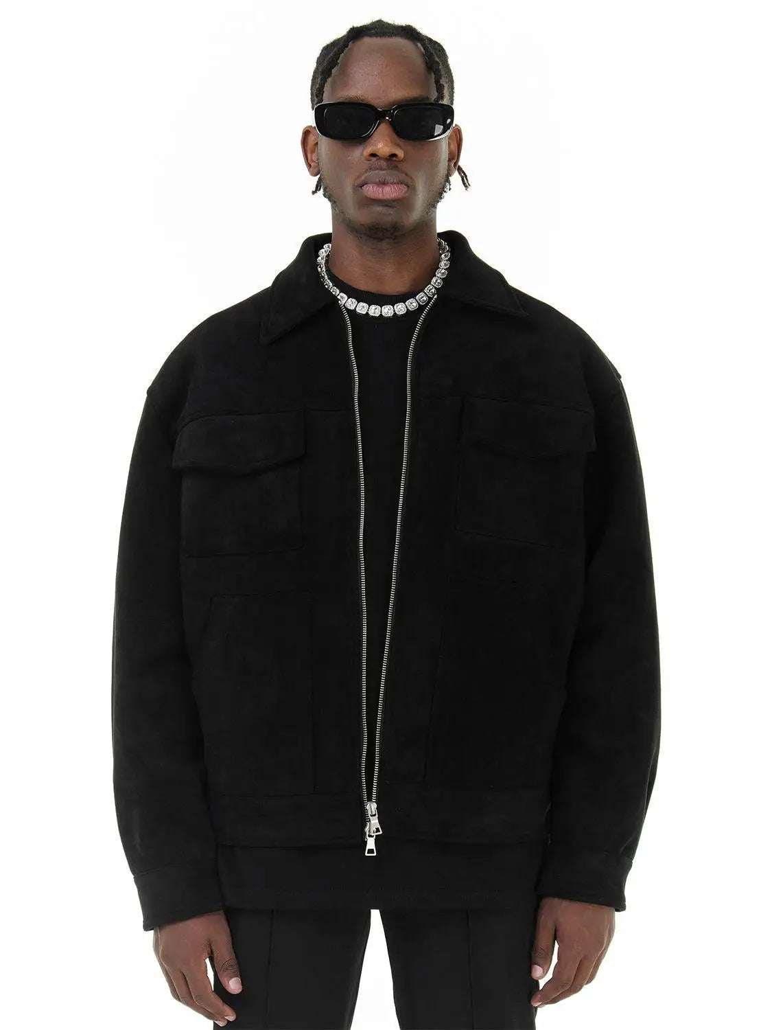 Men's Oversize Casual Suede Windbreaker Thick Coat.