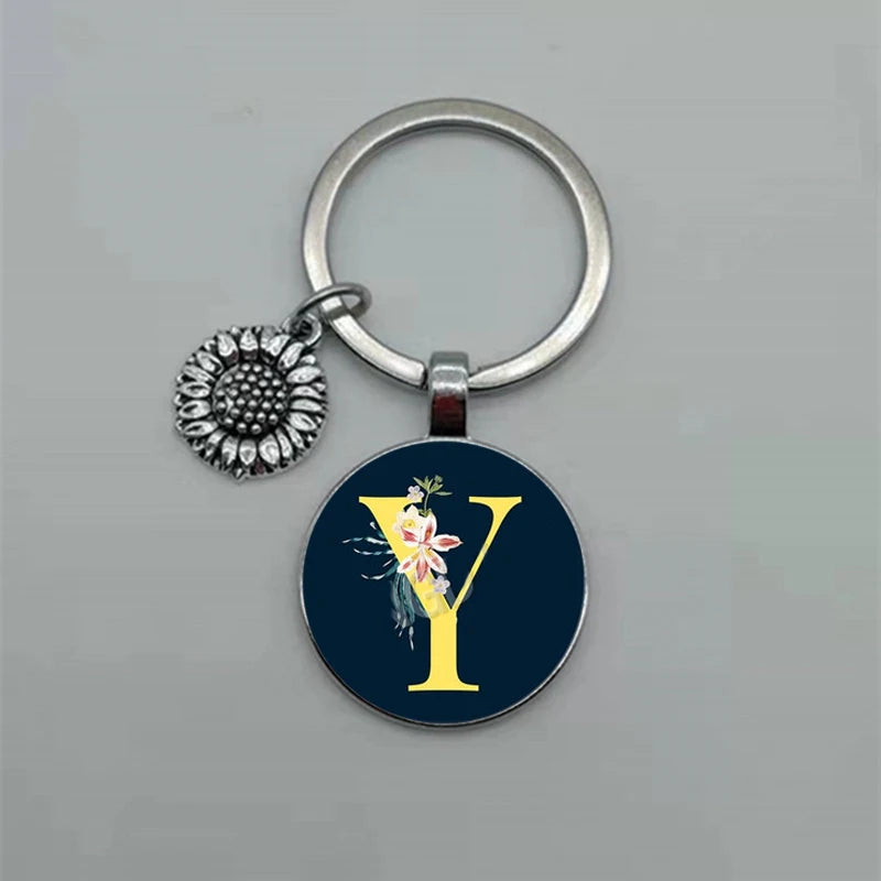 A-Z Sunflower Dome Glass Alphabet Pendant