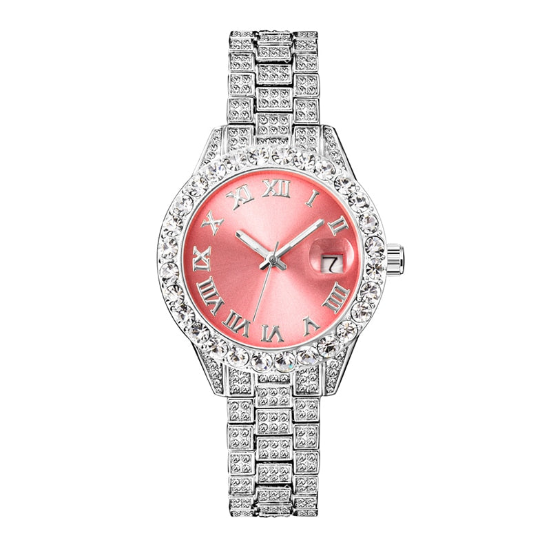 Women Pink Small Face Icy Look Watch