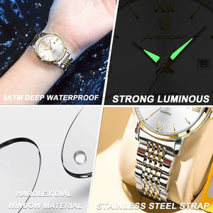 Waterproof Luminous Date Gold Watch For Women