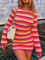 Load image into Gallery viewer, Women Long Sleeved Colored Stripes Mini Dress
