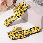 Load image into Gallery viewer, Woman Sunflower Bowknot Design Mule Slip-on Flat Shoes
