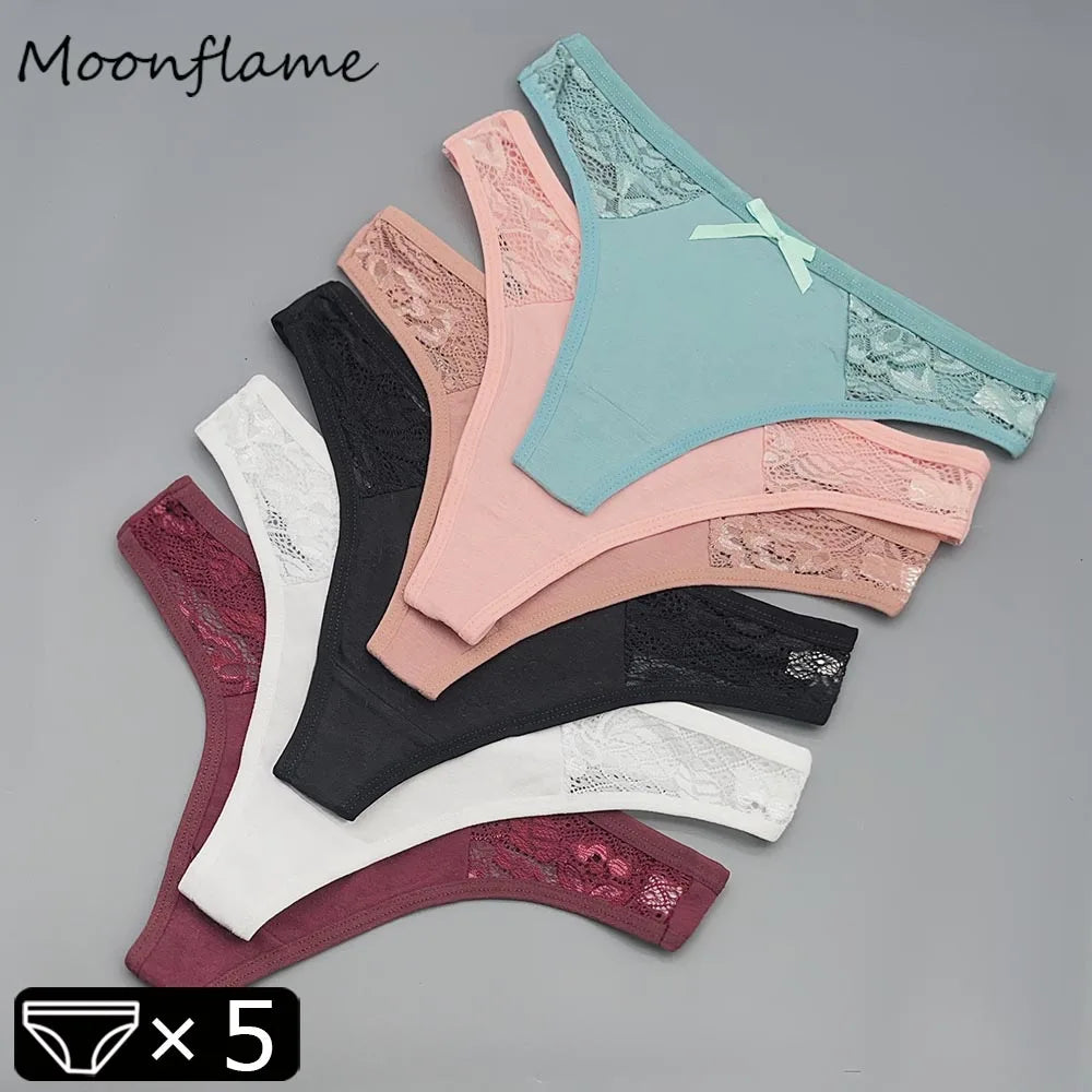 5 Pack of Women's Cotton Lace Thongs.