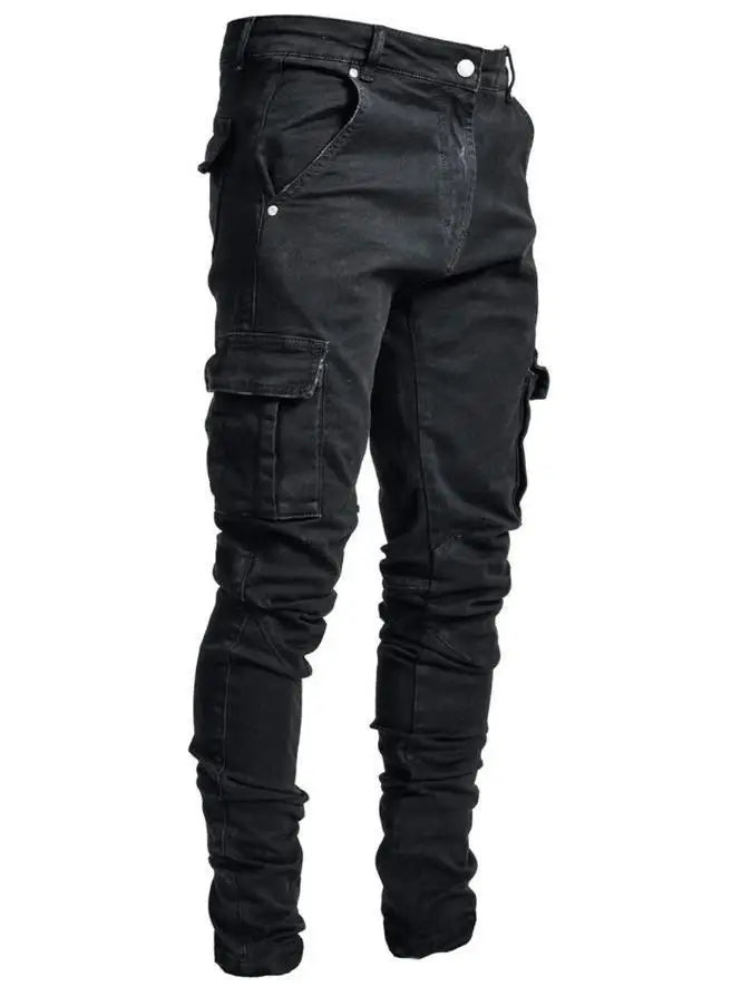 Men’s Plus Size Mid‑Waist Cargo Jeans