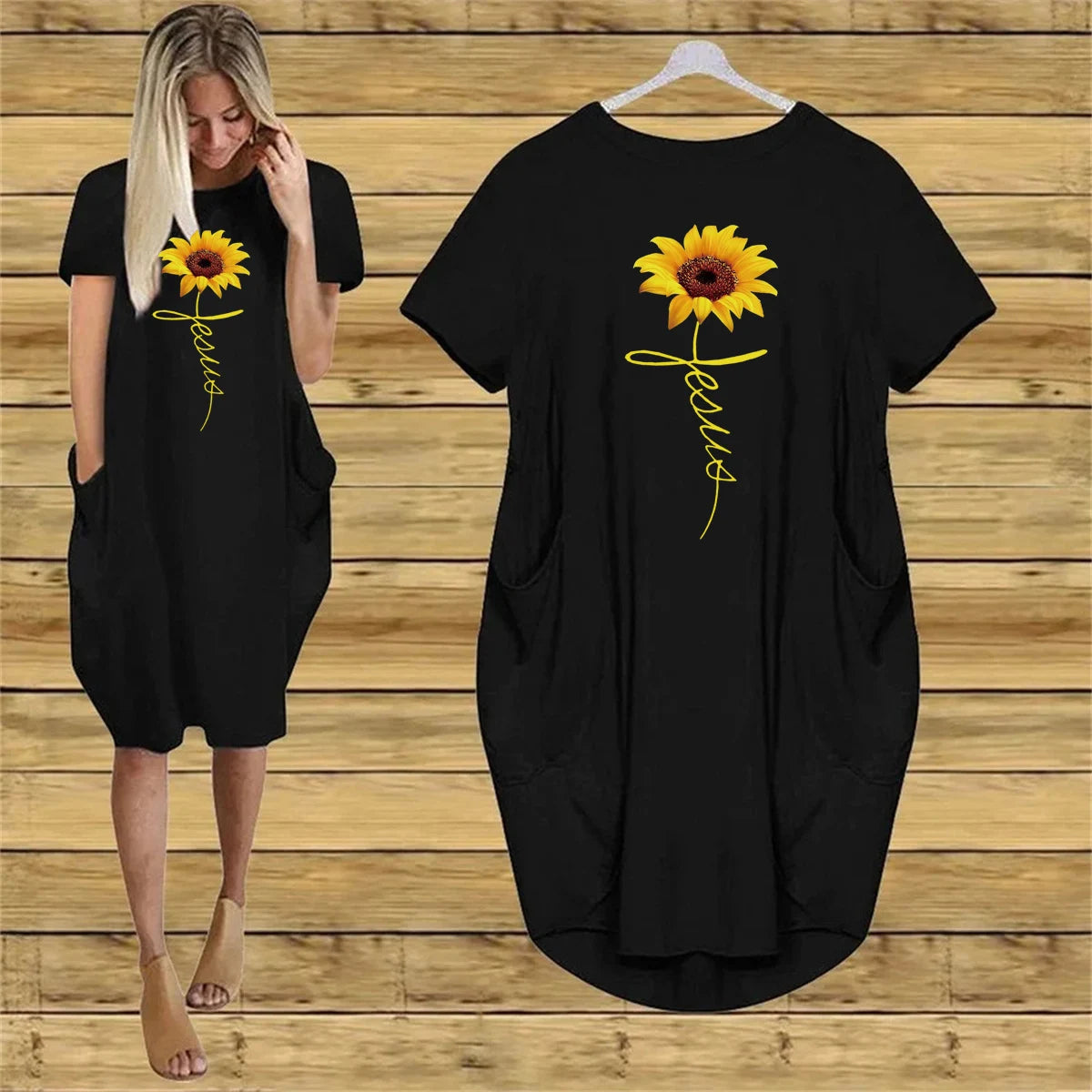Women's Faith Sunflower Print Loose Size Dress