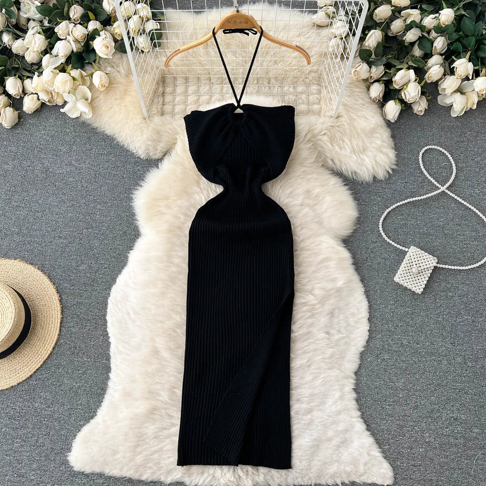 Women Slim Elastic Hips Split Dress