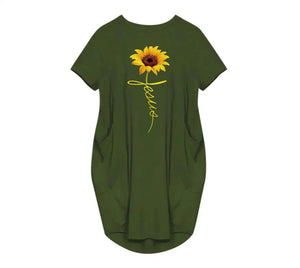 Women's Faith Sunflower Print Loose Size Dress