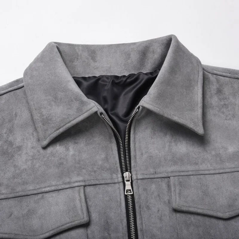Men's Oversize Casual Suede Windbreaker Thick Coat.