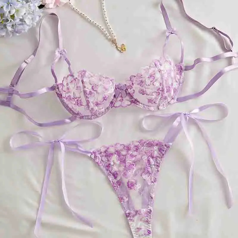 Embroidery Bra Brief Sets