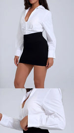 Load image into Gallery viewer, Person wearing a white blouse and black skirt on a plain background
