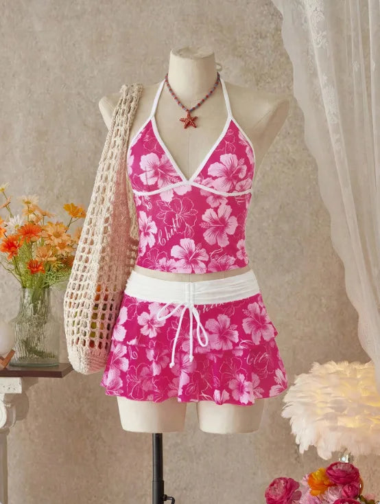 Women Floral 3 Piece Swimwear Tankini Set