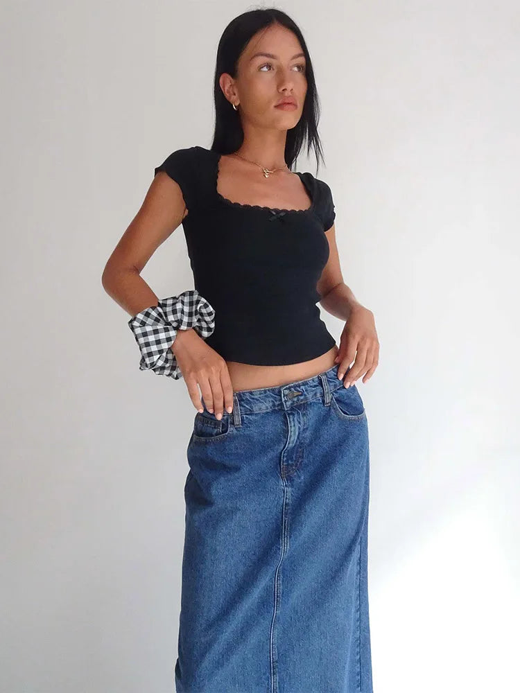 Women's Vintage Lace Trim Crop Top