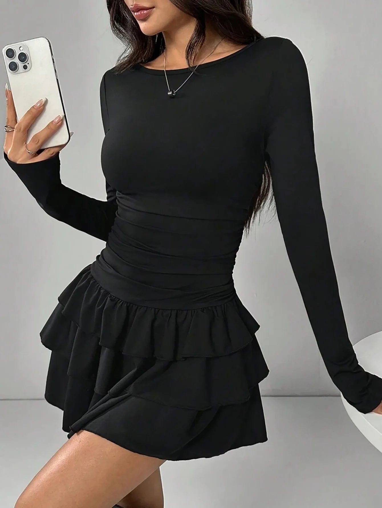 Women Elegant Flare Sleeve High Waist Bodycon Dress