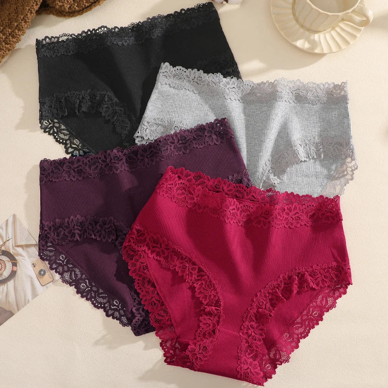 4Pcs Women's Seamless Cotton Underwear Plus Size High Waist Breathable Panties.