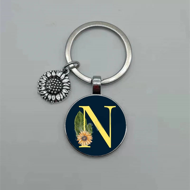A-Z Sunflower Dome Glass Alphabet Pendant