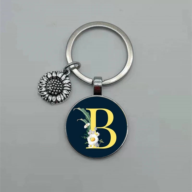 A-Z Sunflower Dome Glass Alphabet Pendant
