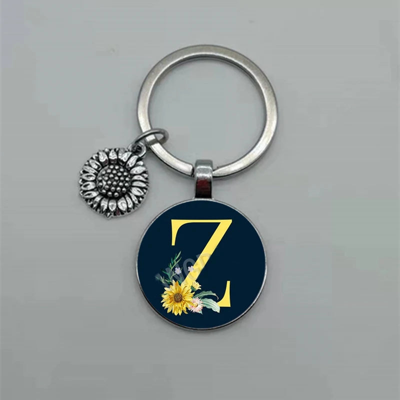 A-Z Sunflower Dome Glass Alphabet Pendant