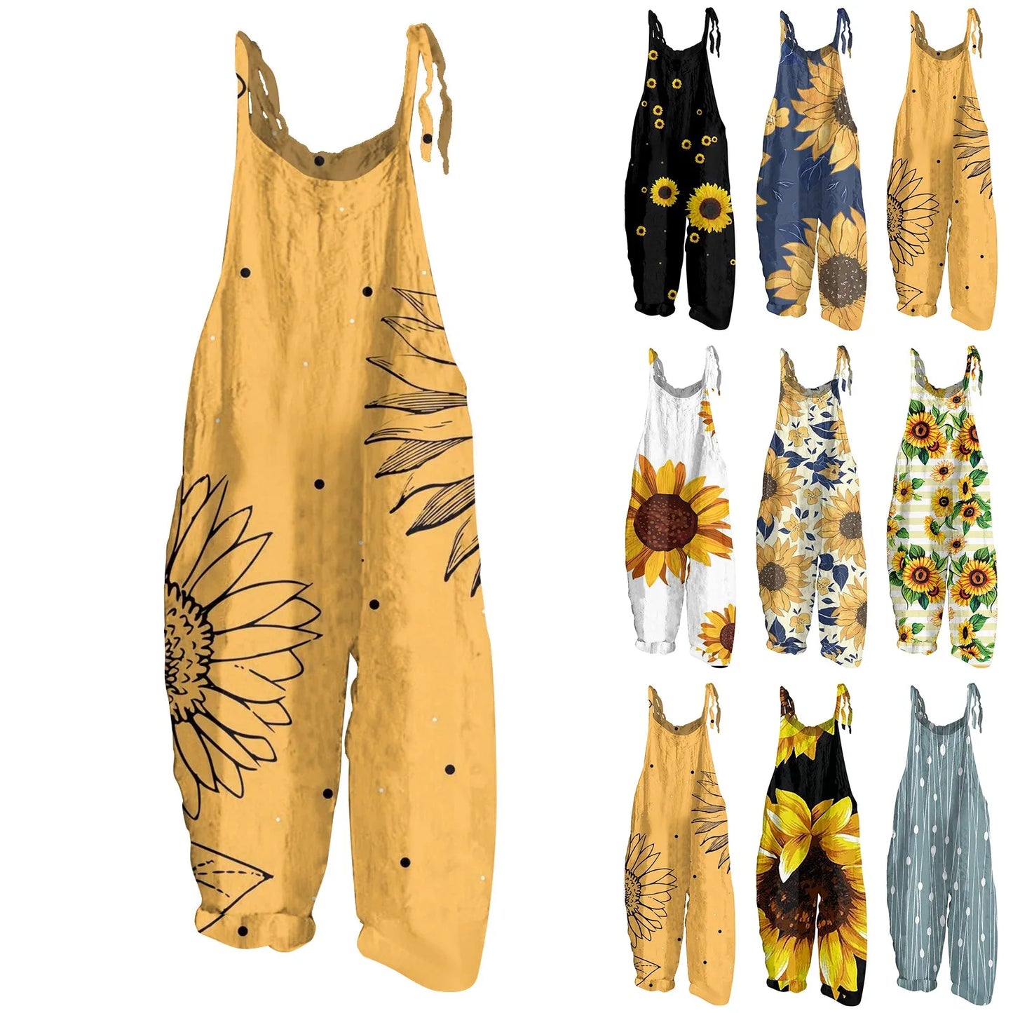 Women Fashion Slim Sunflower  Jumpsuit