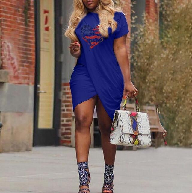 Women Eyes Print Overlap Casual Dress