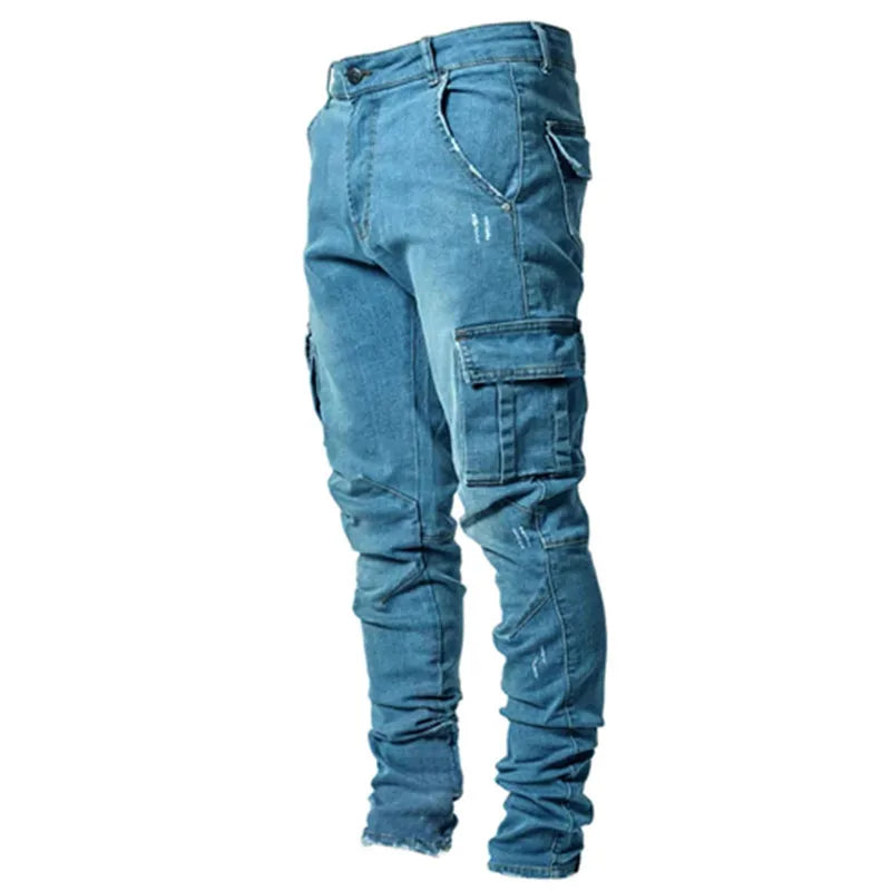 Men’s Plus Size Mid‑Waist Cargo Jeans