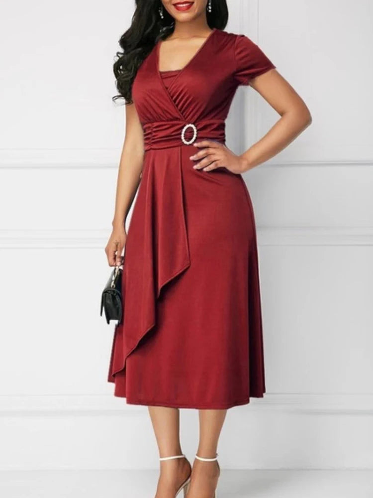 V-Neck Asymmetric Evening Dress