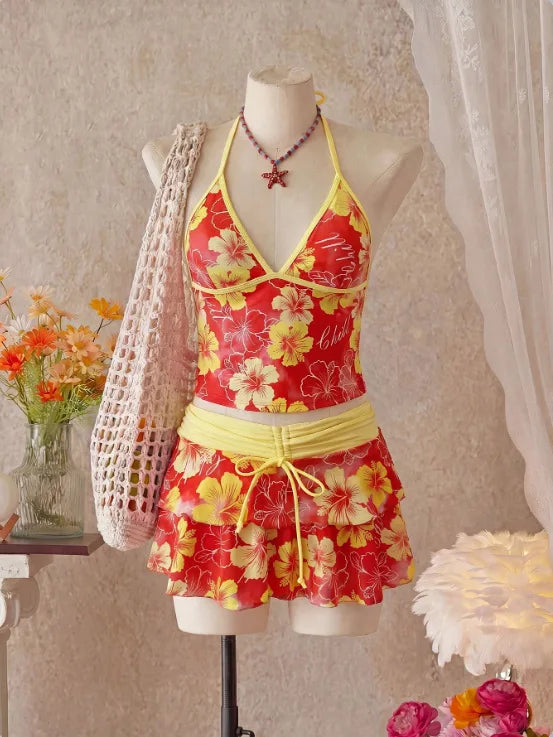Women Floral 3 Piece Swimwear Tankini Set