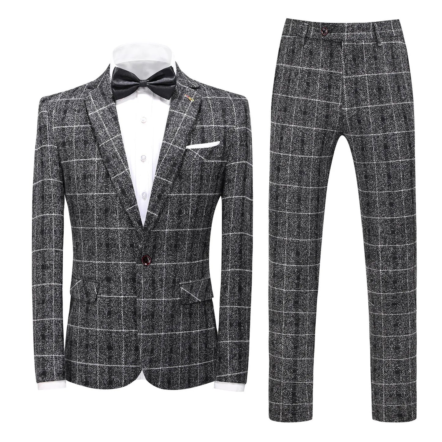 British Style Retro Plaid Single-breasted Long Sleeve Men Three-piece Suits