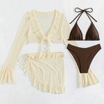 Load image into Gallery viewer, Women's 4 Piece Bikini Swimwear With Trim Cover Up Swimsuit Set
