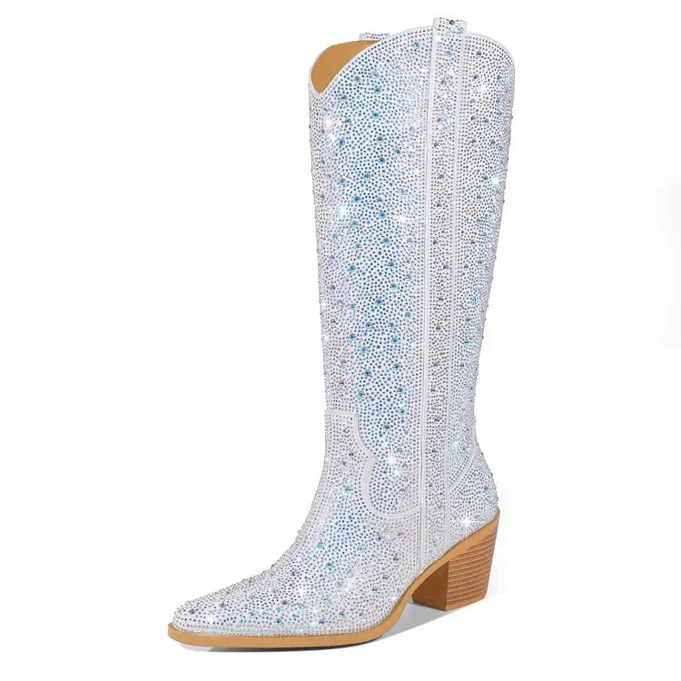 Rivet Knee Boots 44 Rhinestone Pointy Women Boots