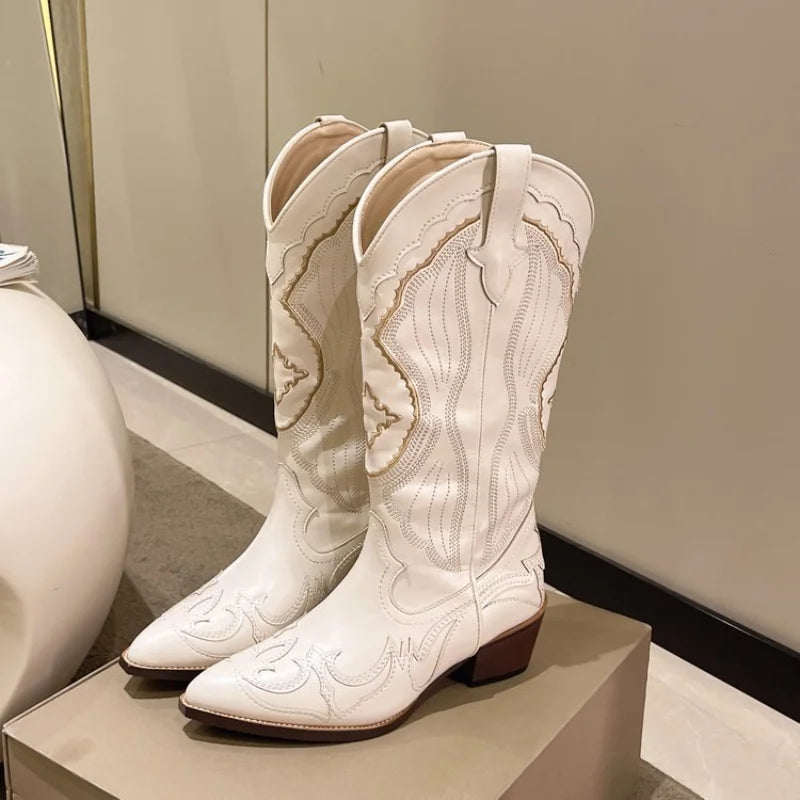 Embroidered Western Cowboy Boots For Women