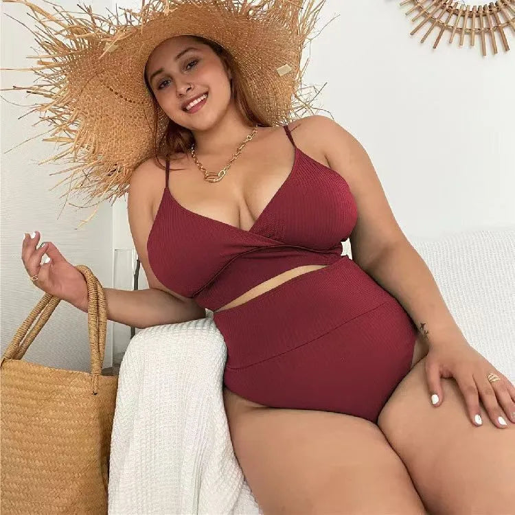 Plus Size Women's High Waist Bikini Swimwear Set Tummy Control
