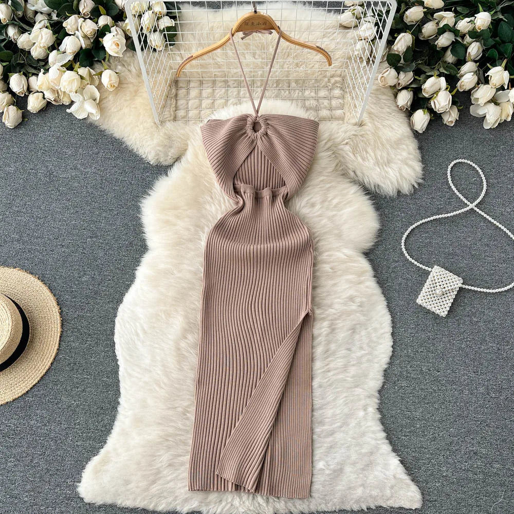 Women Slim Elastic Hips Split Dress
