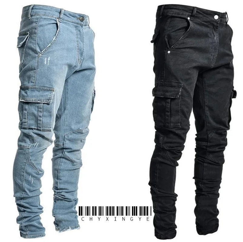 Men’s Plus Size Mid‑Waist Cargo Jeans